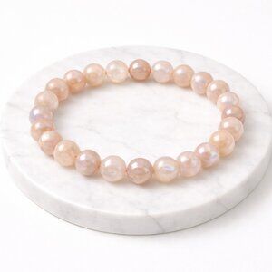 Natural Peach Moonstone Crystal Bracelet 8mm Beads Gemstone Healing Jewelry